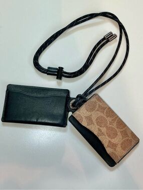 Coach ID Lanyard Card Case In Signature Canvas & Black Calf Leather